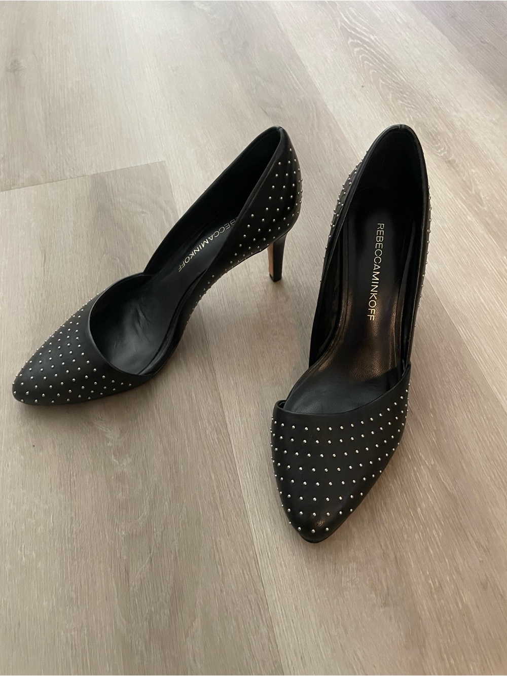 Rebecca Minkoff Black Pointed-Toe Studded Pumps